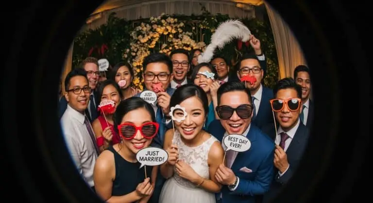 Fisheye photo booth capturing an ultra-wide shot at a Malaysian event