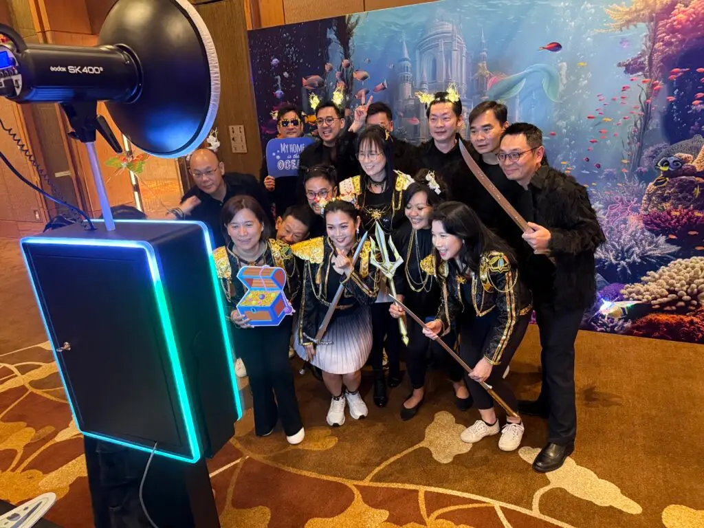 Corporate dinner and dance event booth